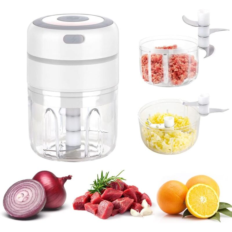 foto del prodotto sollbry mini tritatutto elettrico per cipolle con 2 tazze, frullatore elettrico da cucina multiuso 250 ml 100 ml, ricaricabile tramite usb per