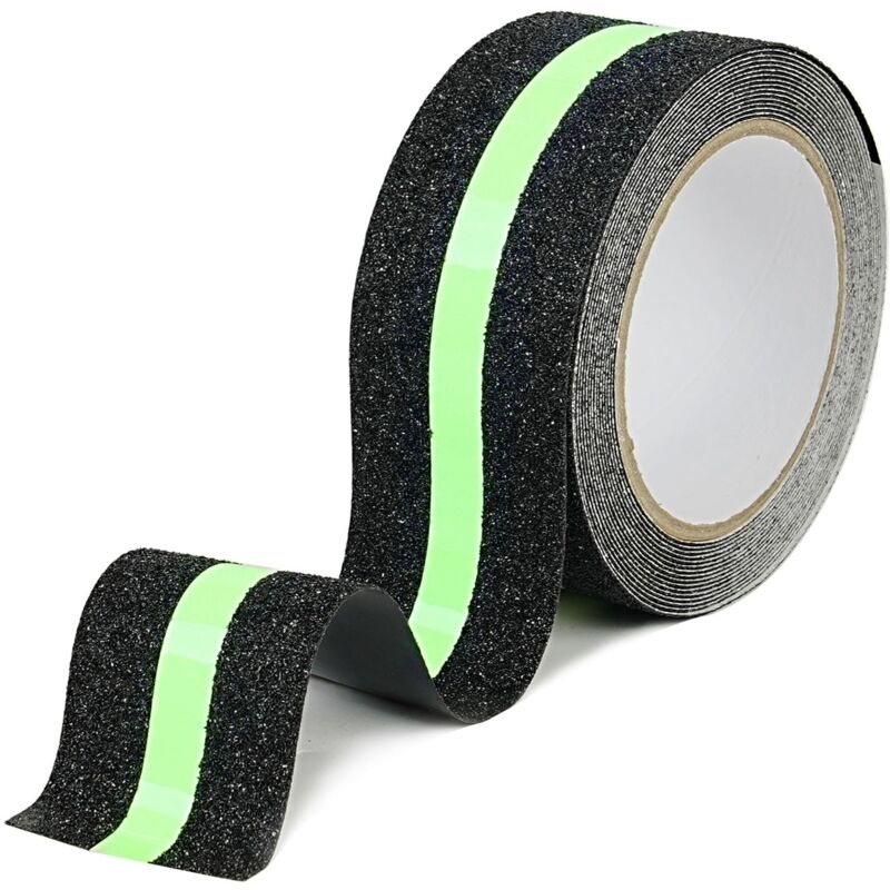 foto del prodotto sollbry nastro adesivo antiscivolo per scale con pellicola luminosa glow in the dark, 5 cm x 5 m, nastro di sicurezza antiscivolo fosforescente per