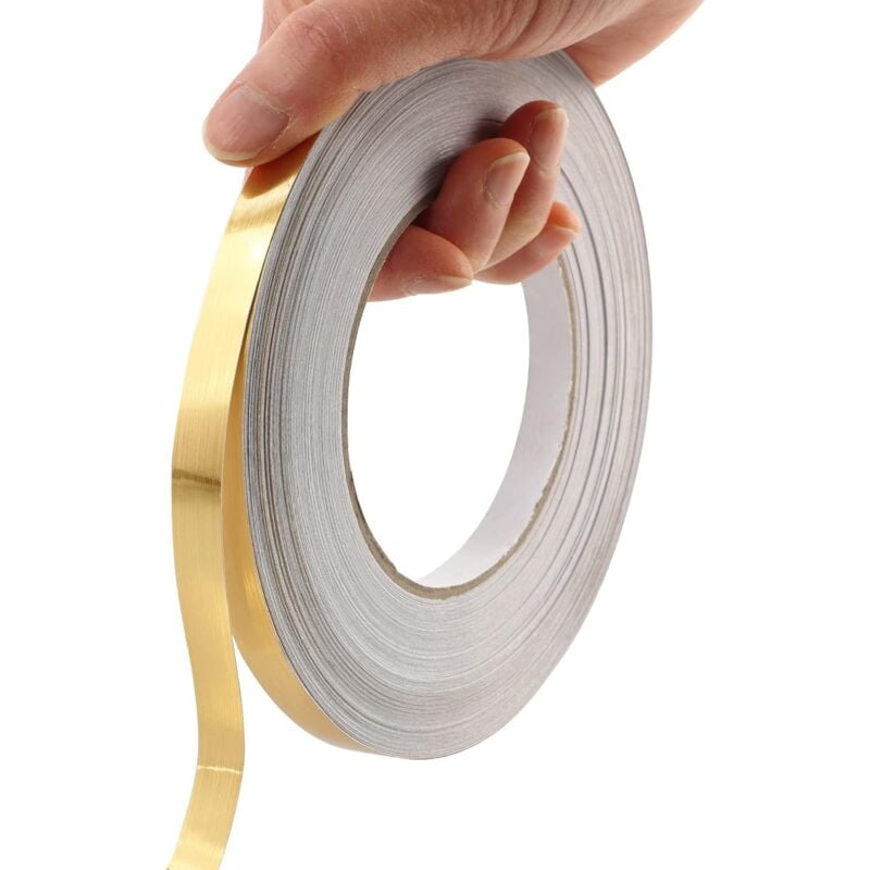 foto del prodotto sollbry nastro adesivo staccabile e incollabile in pellicola pet color oro, modanatura murale autoadesiva con finitura a specchio vibrante per