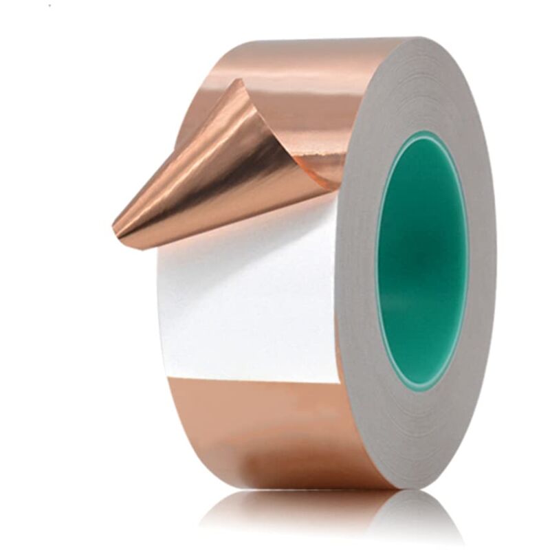 foto del prodotto sollbry nastro in lamina di rame da 20 m x 50 mm con doppia conduttivit , repellente per lumache e chiocciole, per schermatura di chitarre e