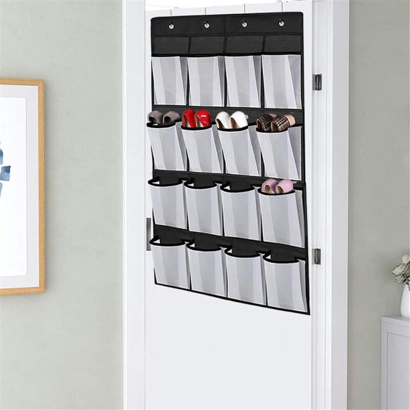 foto del prodotto sollbry organizer per scarpe da appendere alla porta 16 ampie tasche da appendere alla porta con 4 robusti ganci in metallo borsa portaoggetti