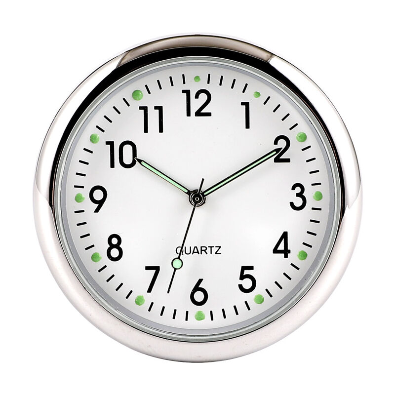 foto del prodotto sollbry orologio da auto rotondo bianco, orologio da auto luminoso, orologio da auto al quarzo, adatto a qualsiasi auto 4040 mm 