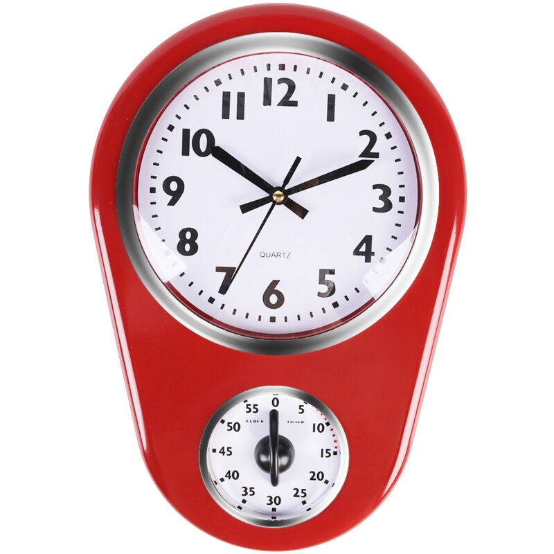 foto del prodotto sollbry orologio da parete per cucina con timer orologio da parete per cucina rosso orologio da parete vintage in vetro abs rosso orologio da