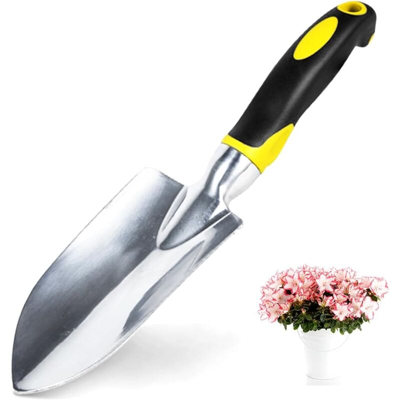 foto del prodotto sollbry pala larga e appuntita con impugnatura ergonomica antiscivolo in morbida gomma per piantare, trapiantare, diserbare, spostare e lisciare il
