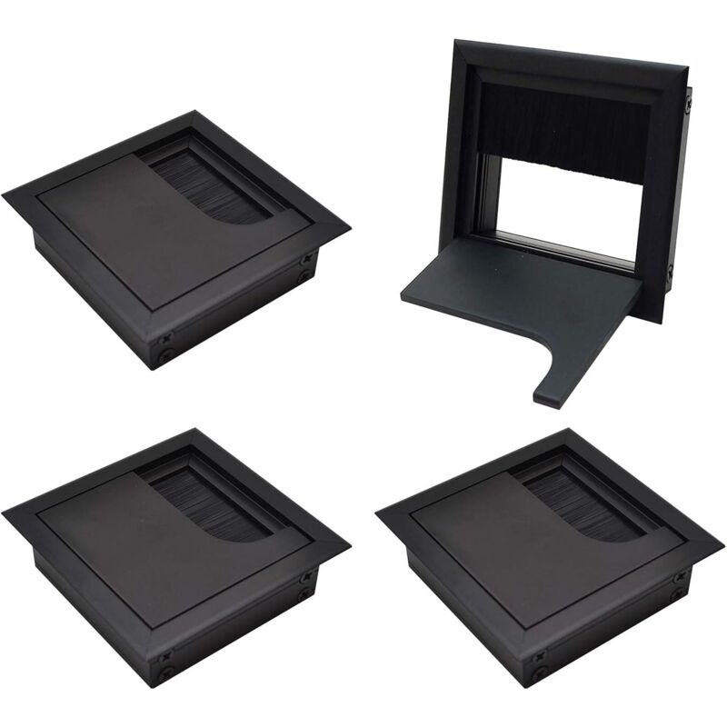 foto del prodotto sollbry passacavi quadrato 80x80mm per incasso su scrivania, organizer per cavi per mobili, in alluminio anodizzato nero, set di 4 copricavi