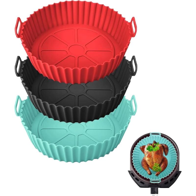 foto del prodotto sollbry pentola in silicone per friggitrice ad aria, confezione da 3, cestello in silicone per friggitrice ad aria da 20 cm, stampo in silicone