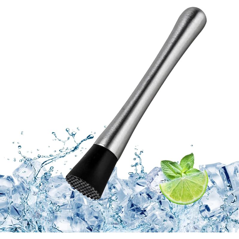 foto del prodotto sollbry pestello per cocktail, in acciaio inox, adatto per uso in famiglia e al bar, per tritare cubetti di ghiaccio acciaio inox 