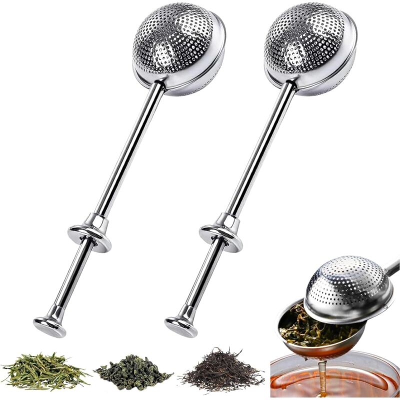 foto del prodotto sollbry - pezzi di infusore per il tè, filtro per il tè, infusori per il tè in acciaio inossidabile con manico lungo e curvo, filtro per il tè