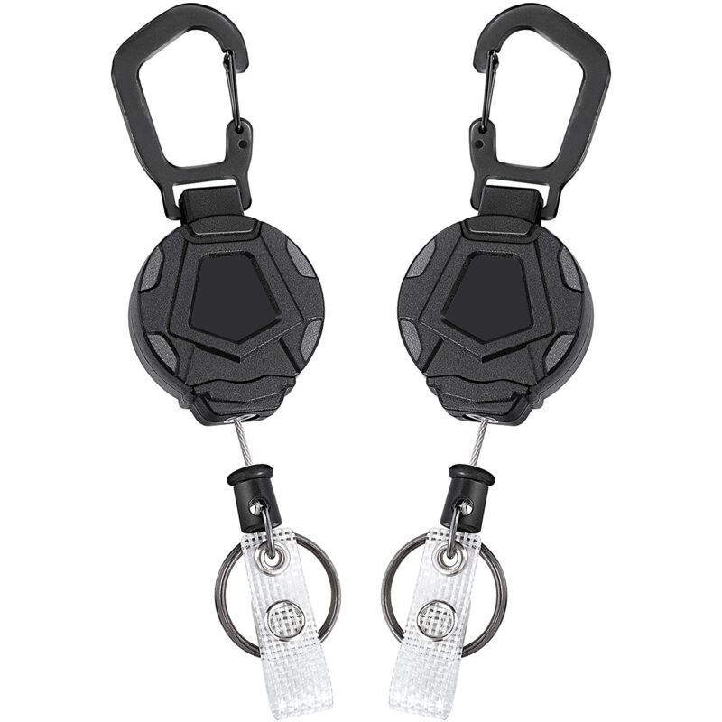 foto del prodotto sollbry pezzi portachiavi auto circolare nero per alpinismo all aperto fibbia facile da tirare cavo in acciaio supporto anti smarrimento per