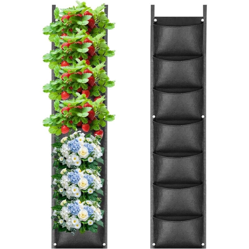 foto del prodotto sollbry pezzi sacchi per la coltivazione di piante sospesi, 7 tasche, fioriera da parete verticale, borsa per vasi di fiori, traspirante, tessuto