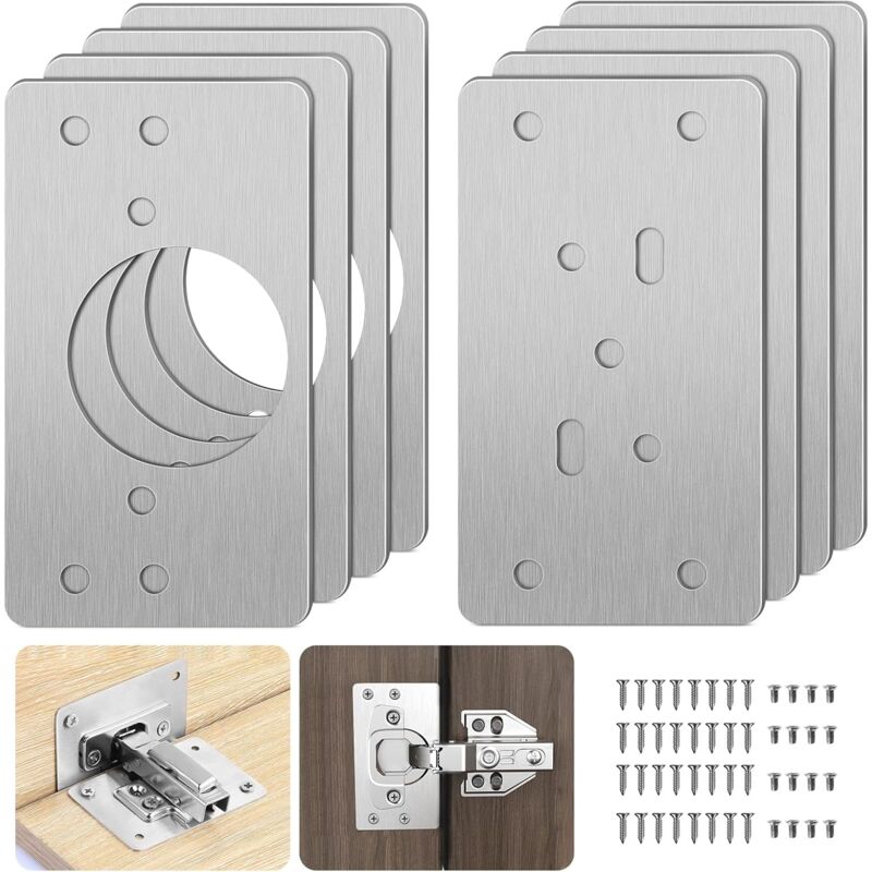 foto del prodotto sollbry piastra di riparazione per cerniere per mobili con foro, 8 pezzi, staffe di riparazione, facile installazione con 48 viti, kit di