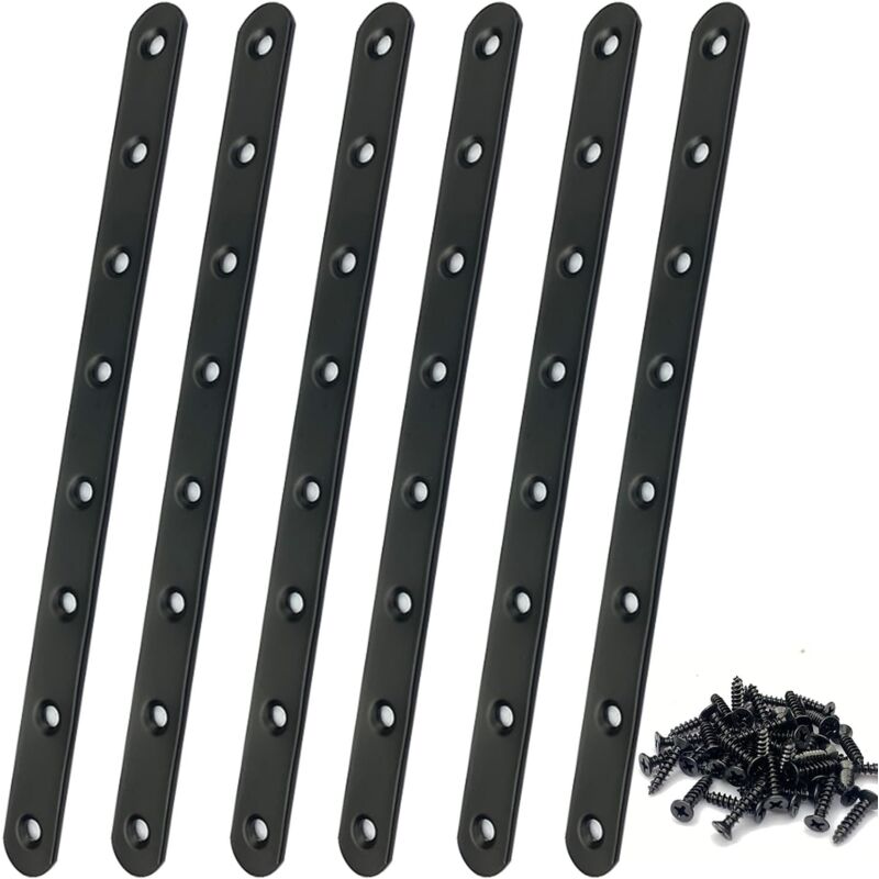 foto del prodotto sollbry piastra perforata nera 293 x 19 x 3 mm, piastre di montaggio piatte dritte, 6 pezzi, piastra di riparazione, angolo piatto di fissaggio