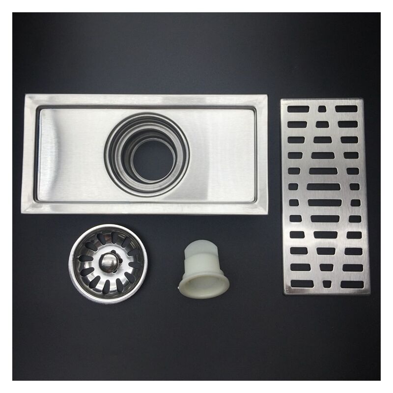 foto del prodotto sollbry piletta di scarico a pavimento con coperchio rimovibile, lavello rettangolare 200 x 100 mm, scarico doccia in acciaio inox, sifone a