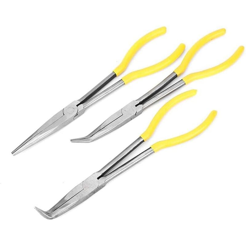 foto del prodotto sollbry pinze a becchi lunghi in acciaio al carbonio, pinze extra lunghe con punta dritta e piegata per elettricisti, set di utensili artigianali