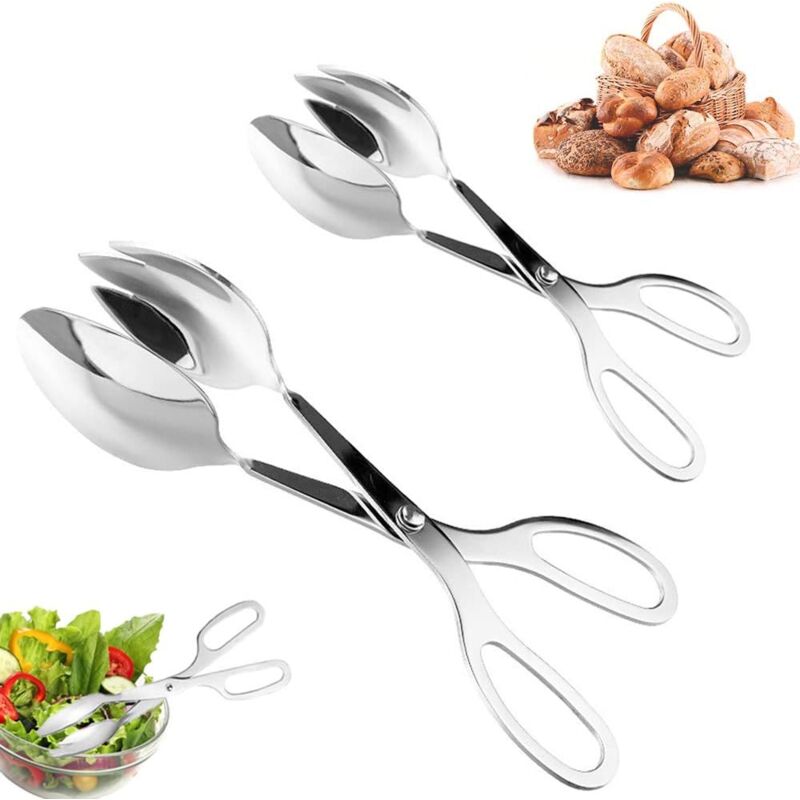 foto del prodotto sollbry pinze per insalata, forbici per alimenti in acciaio inossidabile, pinze per buffet per la cucina di casa, per feste, pane, torte, cottura