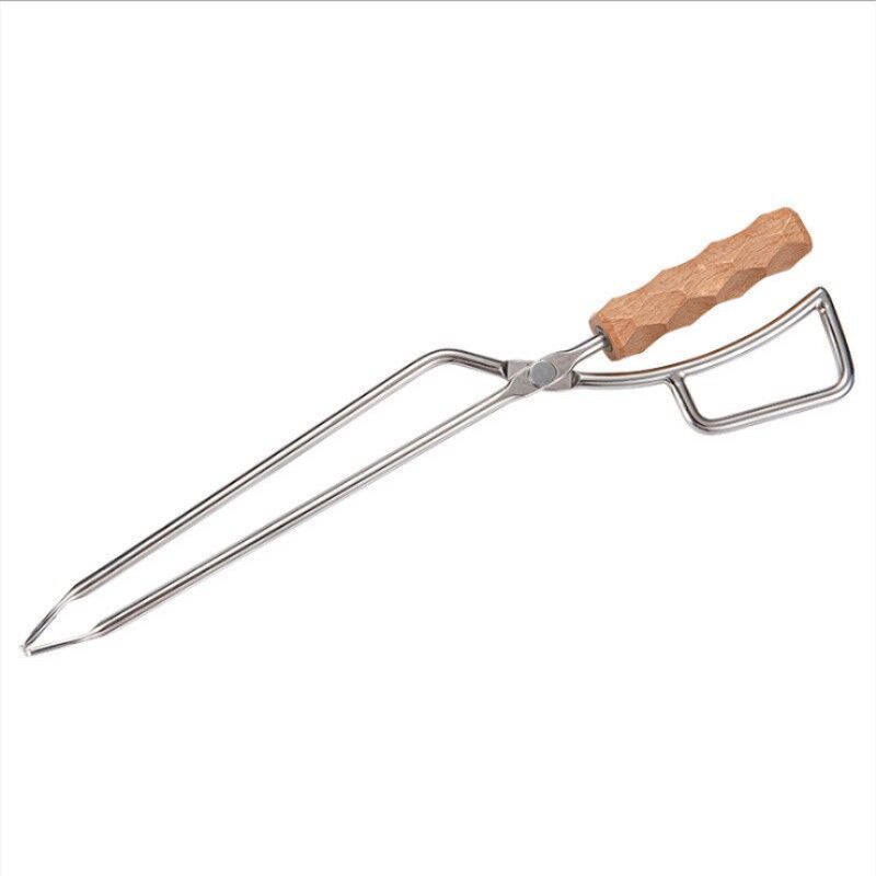 foto del prodotto sollbry pinze per legna, pinze per camino in acciaio inossidabile con manico in legno di faggio, accessori, pinze per fuoco resistenti alle alte
