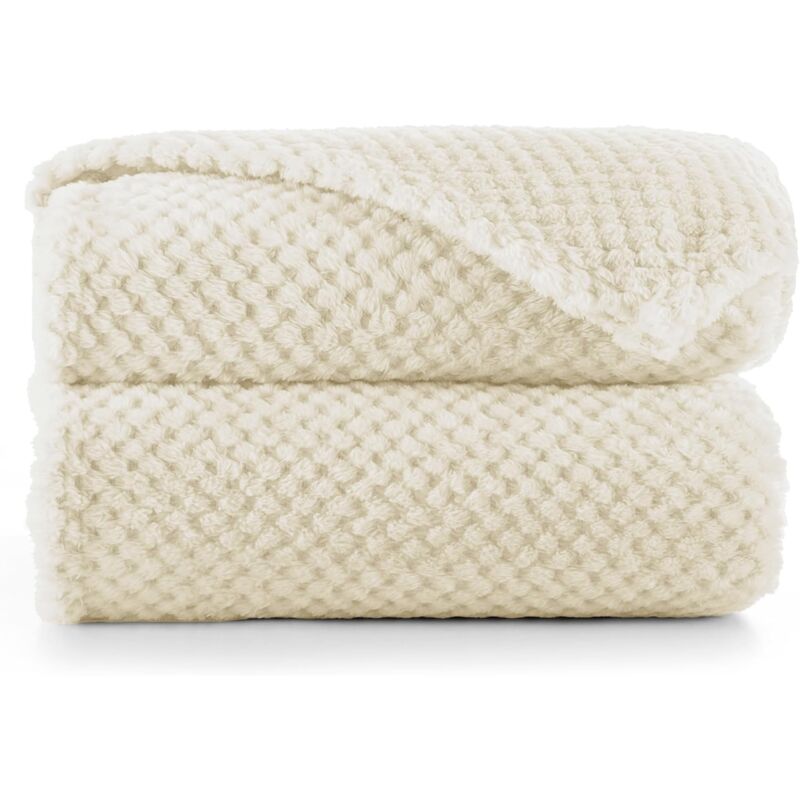 foto del prodotto sollbry piumino in microfibra, coperta in pile, plaid, copriletto in morbido pile, stile scandinavo henry, microfibra beige 70x100 cm