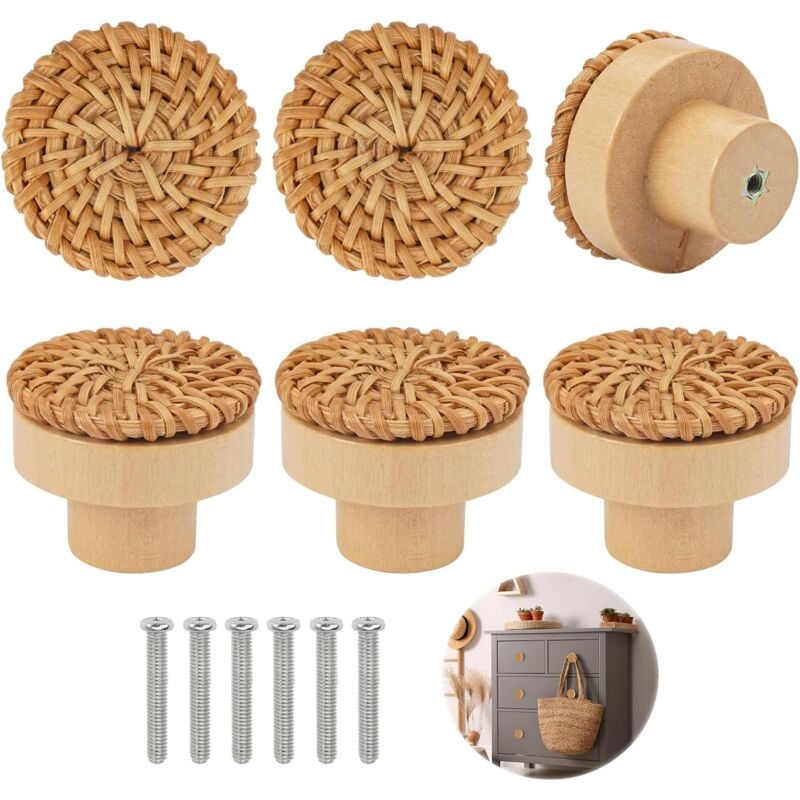 foto del prodotto sollbry pomelli per mobili in legno di rattan, maniglie per mobili in legno, pomelli per cassetti, pomelli per porte di armadi, pomelli rotondi per