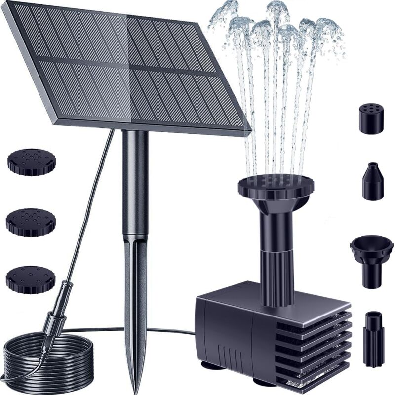 foto del prodotto sollbry pompa solare per esterni, kit pompa solare per laghetto con picchetto, pompa solare per vasca per uccelli, giardino, cortile, piscina,