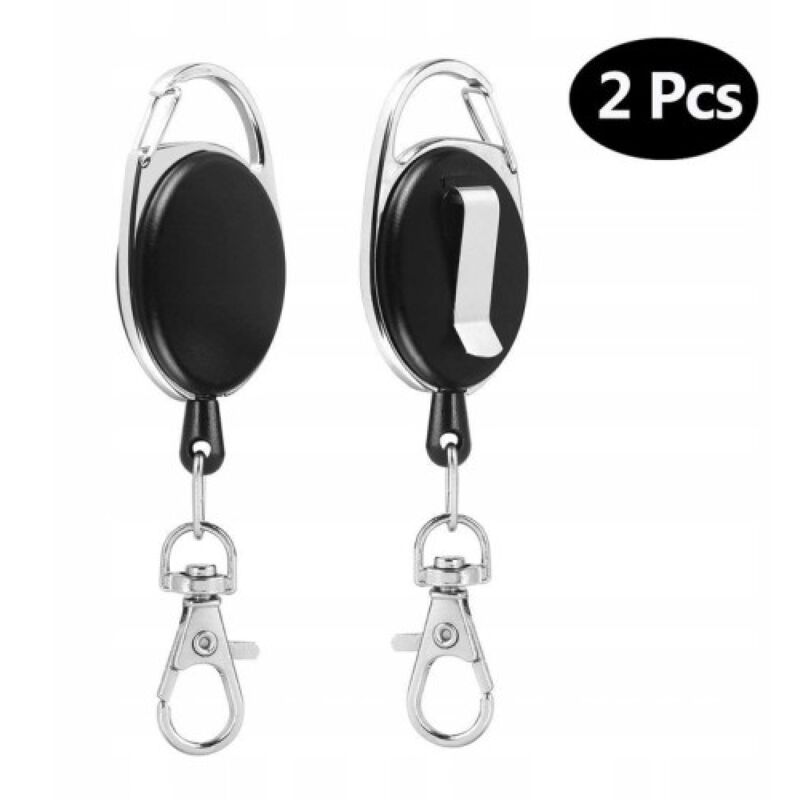 foto del prodotto sollbry porta badge retrattile ad alta resistenza con portachiavi, porta badge con cordino da 60 cm nero 