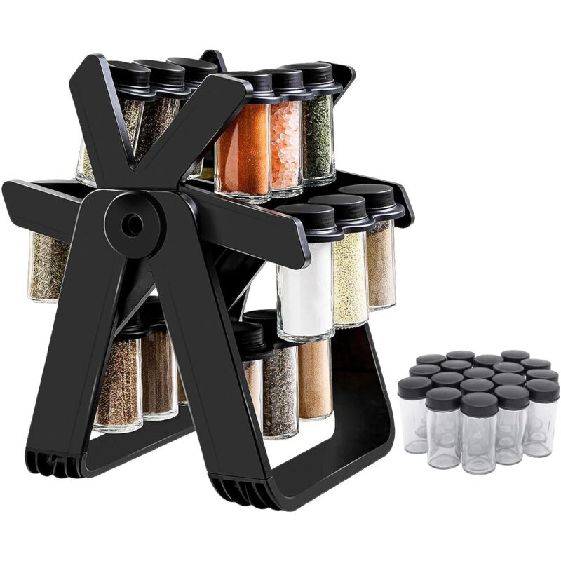foto del prodotto sollbry porta spezie girevole porta spezie con ruote con 18 barattoli, organizer per spezie da cucina per piano di lavoro e mobiletto