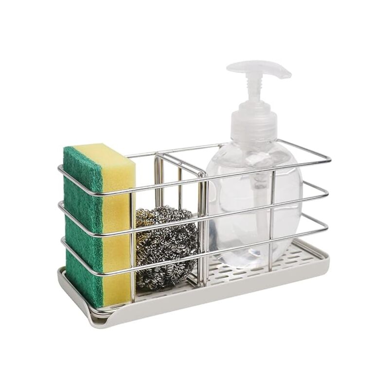 foto del prodotto sollbry porta spugna per lavello da cucina, organizer per lavello da cucina in acciaio inox, vassoio per lavello, scolapiatti, asse da appendere,