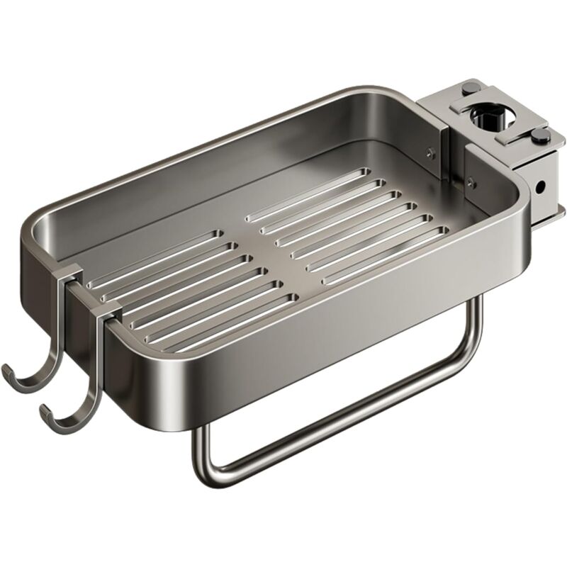 foto del prodotto sollbry porta spugna per rubinetto, organizer rimovibile in alluminio con gancio per sapone, spugne, shampoo grigio, 21 x 10 x 2,5 cm 