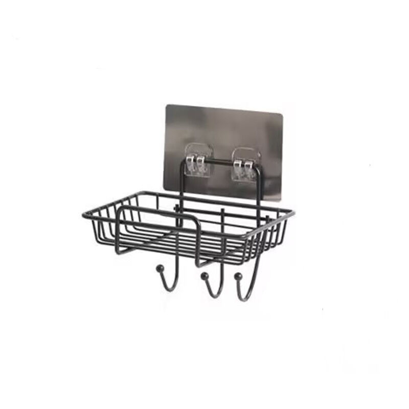 foto del prodotto sollbry porta spugne per lavello da cucina, mensola autoadesiva per saponi, spugne, spazzole, scolapiatti multifunzione con 3 ganci, nero