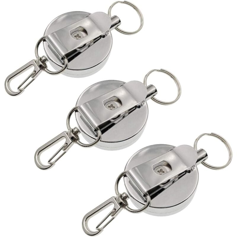 foto del prodotto sollbry portachiavi retrattili con clip da cintura e catena in acciaio, clip porta badge retrattile, clip portachiavi