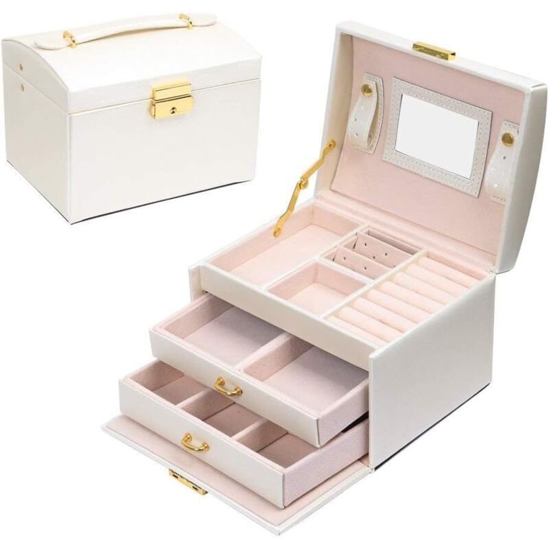 foto del prodotto sollbry portagioie, portagioie, portaorologi, organizer per trucco, portagioie e cosmetici, custodia per esposizione con fodera in velluto, con