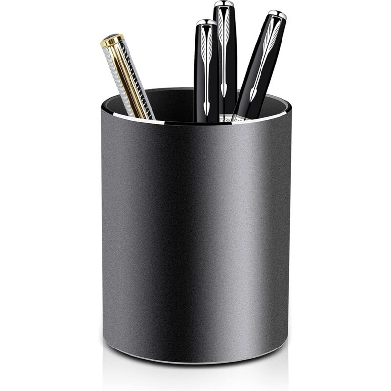 foto del prodotto sollbry portapenne rotondo in metallo portapenne e portapenne in alluminio per ufficio, bambini e scuola 8 x 10 cm elegante design nero
