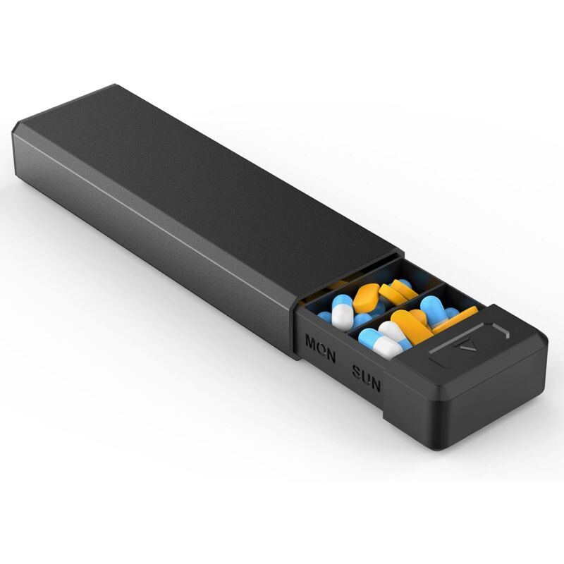 foto del prodotto sollbry portapillole con guscio in alluminio, capacit di una settimana, contenitore portatile per medicinali con 7 scomparti per contenere