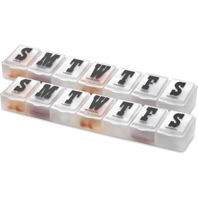 foto del prodotto sollbry portapillole settimanale confezione da 2 scatole per medicinali per preparare compresse e vitamine ogni settimana, scomparti individuali