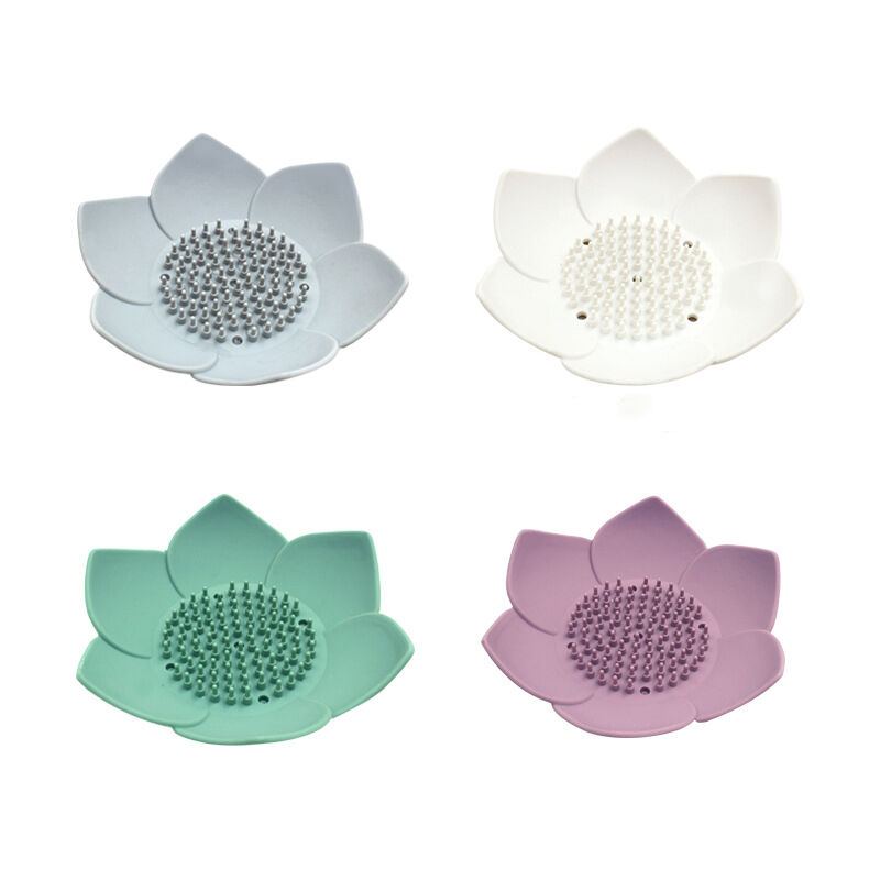 foto del prodotto sollbry portasapone a forma di fiore da 4 pezzi, portasapone in silicone, portasapone a forma di loto, vassoio portasapone da bagno, portasapone a