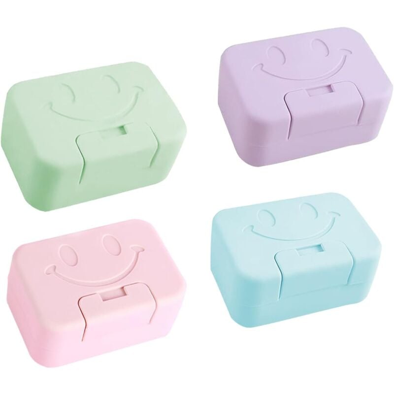 foto del prodotto sollbry portasapone da viaggio portatile da 4 pezzi con coperchio, scatola portasapone facile da pulire per bagno, campeggio e cucina
