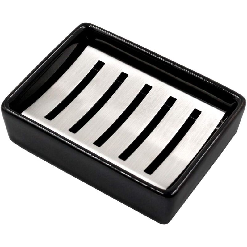 foto del prodotto sollbry portasapone in ceramica in acciaio inox 304, portasapone autosvuotante a doppio strato, salvasapone durevole, facile da pulire, scatola