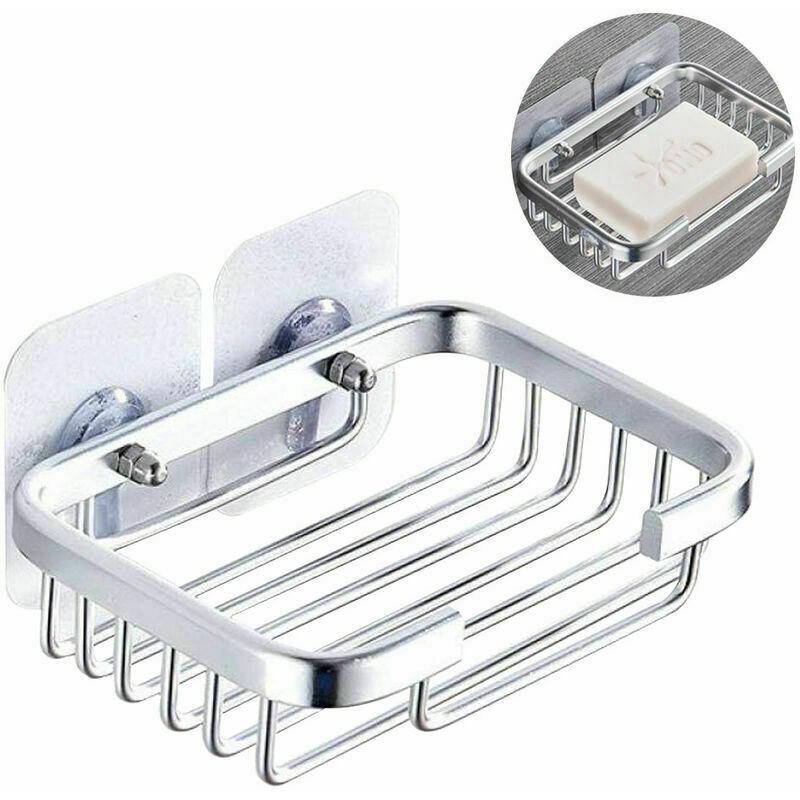 foto del prodotto sollbry portasapone, portasapone da doccia, portasapone da parete in acciaio inox per bagno e cucina adesivo forte senza foratura, argento