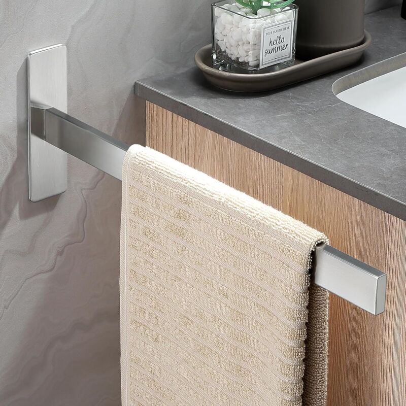 foto del prodotto sollbry portasciugamani a braccio singolo senza foratura, portasciugamani da bagno in acciaio inox spazzolato, montaggio a parete, autoadesivo,