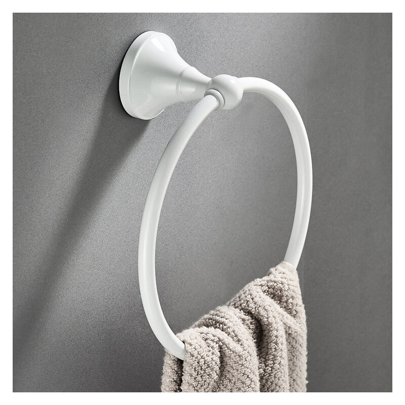 foto del prodotto sollbry portasciugamani ad anello in ottone, finitura bianca, porta accessori da bagno, montaggio a parete