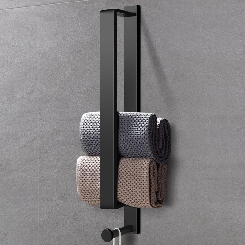 foto del prodotto sollbry portasciugamani da parete, portasciugamani autoadesivo per bagno, acciaio inossidabile nero 40 cm con gancio per bagno e cucina