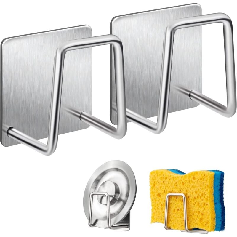 foto del prodotto sollbry portaspugna gancio per spugne in acciaio inox, accessori per lavello gancio adesivo, contenitore per cucina e bagno confezione da 2,