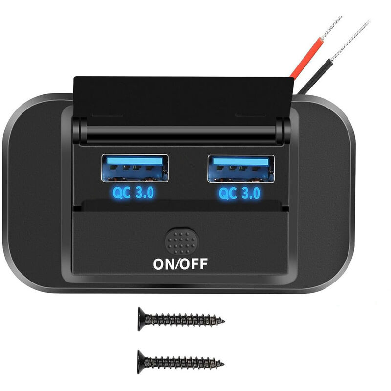 foto del prodotto sollbry presa di ricarica usb per auto da 12 v, 36 w, doppia porta usb qc3.0 con interruttore impermeabile per auto e barche da 12 v 24 v.