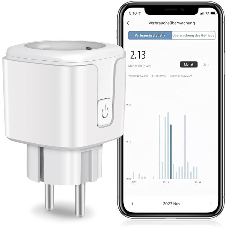 foto del prodotto sollbry presa intelligente wifi, compatibile con alexa e google home, presa programmabile con misurazione del consumo energetico, controllo