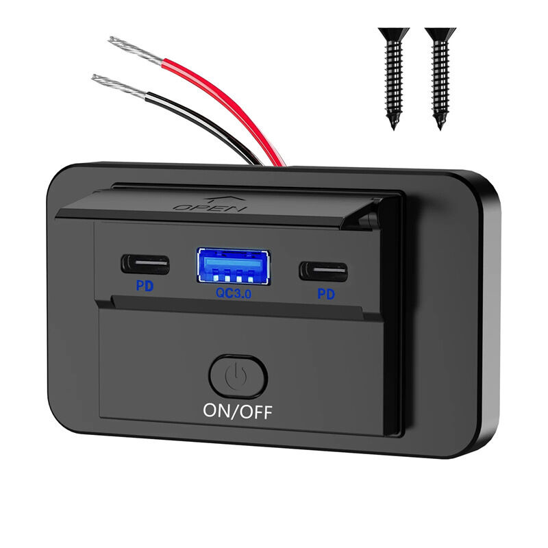 foto del prodotto sollbry presa usb da 12 v, montaggio superficiale, leggera, doppia porta usb c da 30 w e qc3.0 da 18 w, pannello di carica sostitutivo per presa