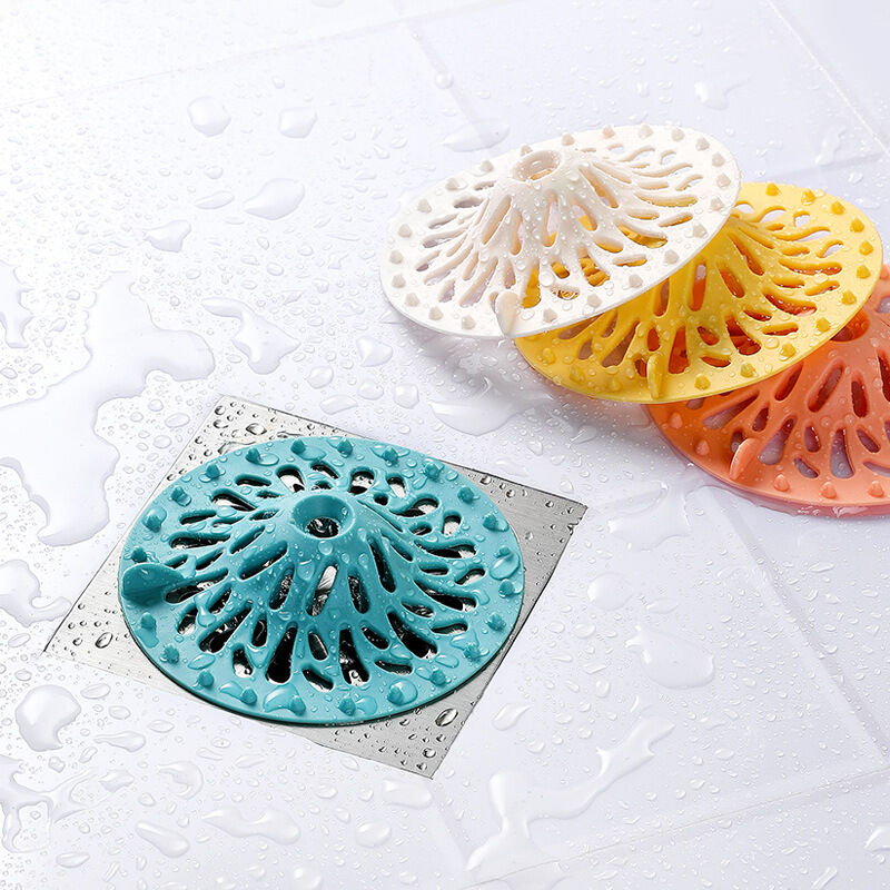 foto del prodotto sollbry protezione per scarico in silicone, filtro per capelli in silicone a forma di vulcano in 4 colori, griglie di scarico per vasca da bagno,