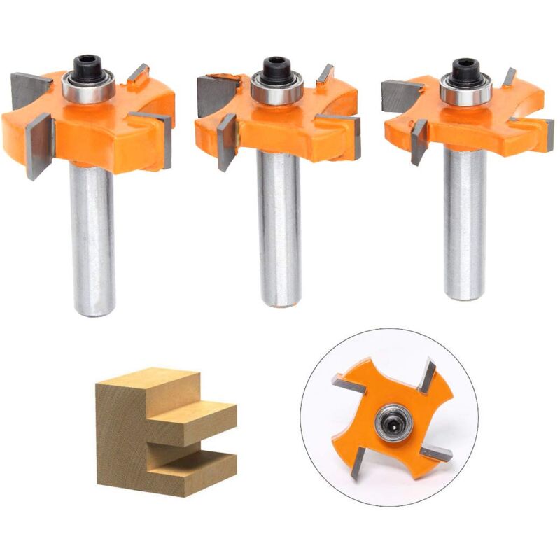 foto del prodotto sollbry punte per fresatrice a maschio e femmina, 4 lame a sfera, gambo da 8 mm, a forma di t, utensili per la lavorazione del legno per porte,