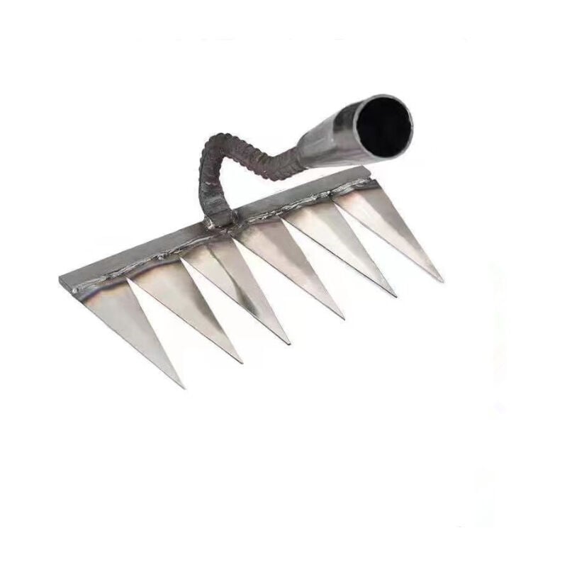 foto del prodotto sollbry rastrello in metallo per giardinaggio e diserbo rastrello con denti in metallo per impieghi gravosi, argento, 23 x 13 cm