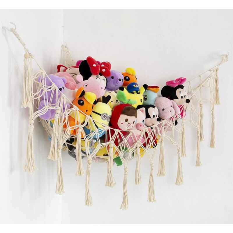 foto del prodotto sollbry rete o amaca per peluche boho, grande amaca per giocattoli da 61 pollici, rete portaoggetti angolare in macram per peluche, organizer in