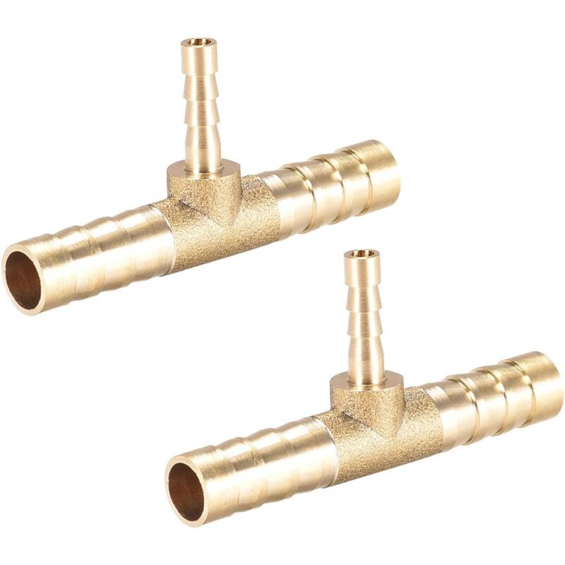 foto del prodotto sollbry riduttore per tubo flessibile in ottone da 8 mm x 4 mm x 8 mm, a forma di t, a 3 vie, con spina, per aria, acqua, carburante e gas, 2 pezzi