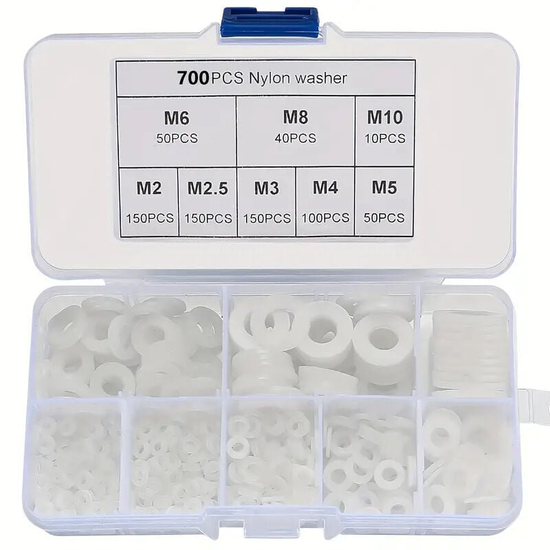 immagine 0 del prodotto sollbry rondelle in plastica di nylon bianco da 700 pezzi, kit di assortimento di rondelle piatte rotonde isolanti, rondelle m2 m2,5 m3 m4 m5 m6 m8